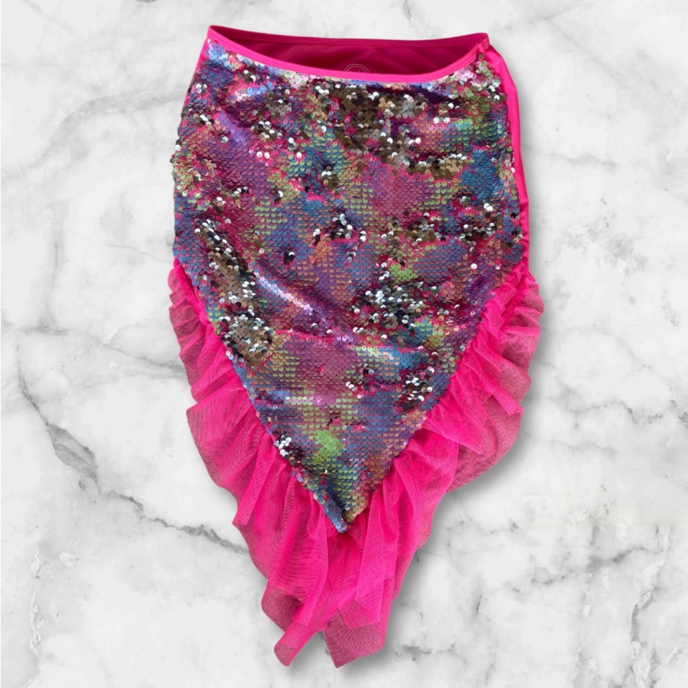 Pink Sequin Mermaid Tail Skirt with Ruffles